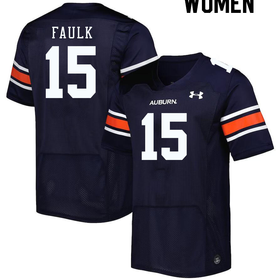 Women #15 Keldric Faulk Auburn Tigers College Football Jerseys Stitched-Navy - Click Image to Close